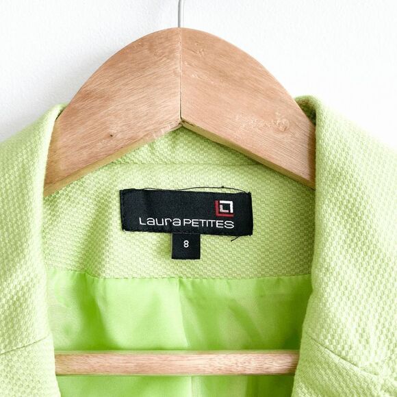 Laure Petite Womens Blazer Button Front 3/4 Sleeve Cropped Neon Green Size 8 - Picture 3 of 7